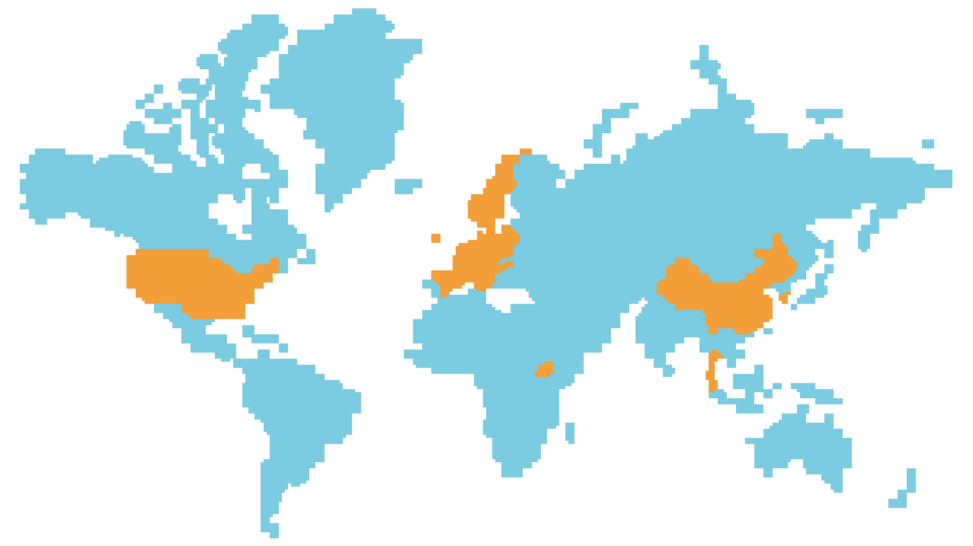 World map made with pixel art. Countries visited is highlighted with a different color.