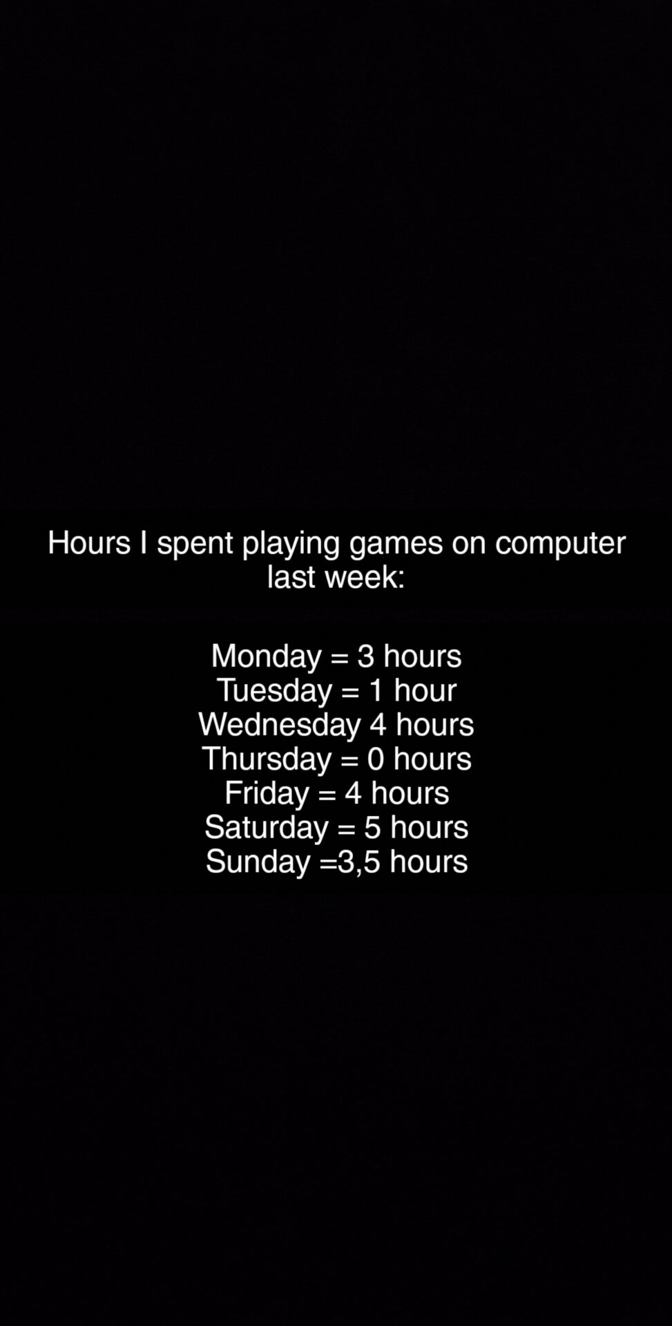 Hours I spent playing games on computer last week: