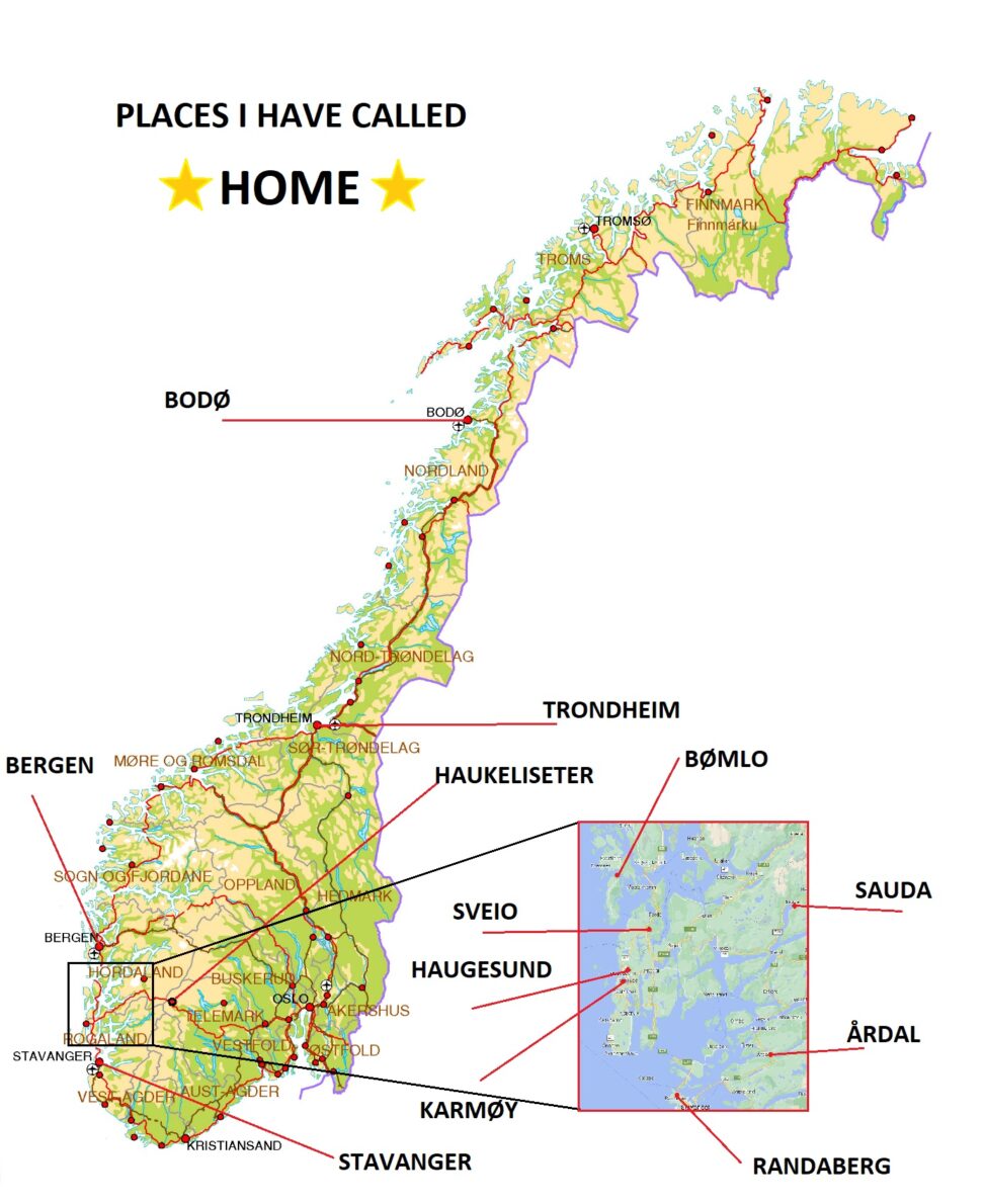 map of Norway with marked home locations