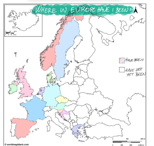 A representation of where in Europe I have visited, and have not visited.