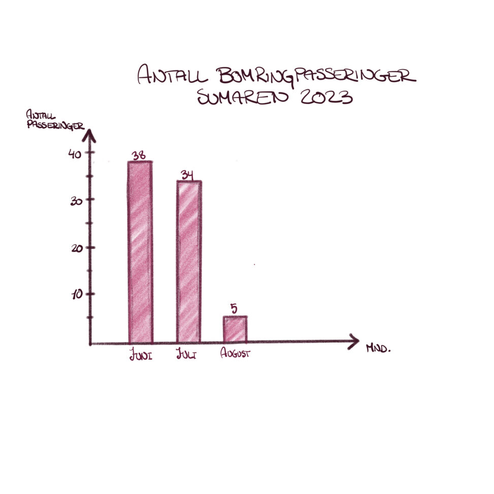 Antall passeringer bomring sommer 2023, privat bil.