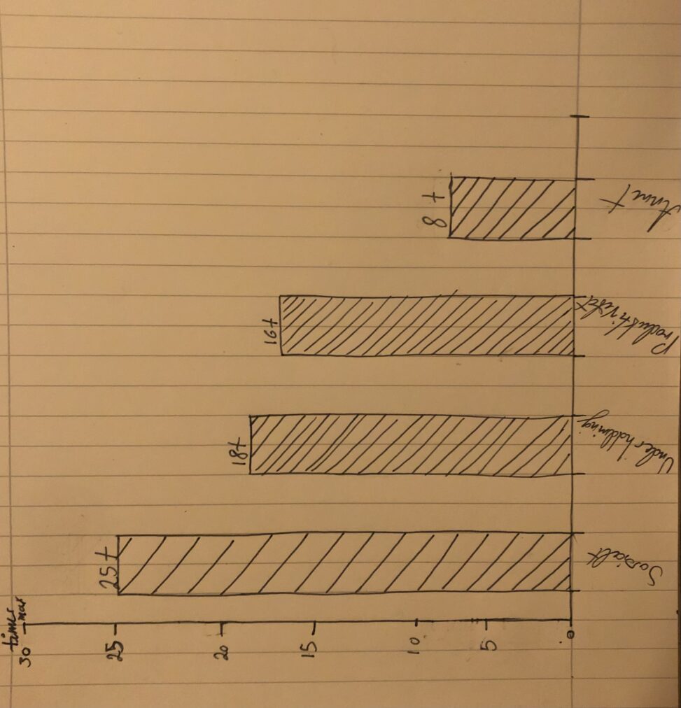 A graph of how many hours approximately i use in a week on my computer and phone.