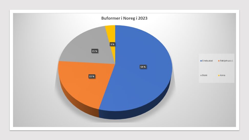 Fordeling av ulike buformer i Noreg i 2023.