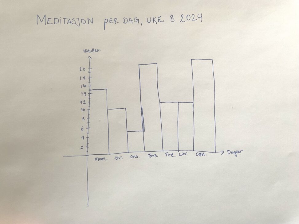 Brukte egne notater og fant data knyttet til bruk av meditasjons-apper og youtube-videoer for å finne ut hvor mye jeg har meditert den siste uken.