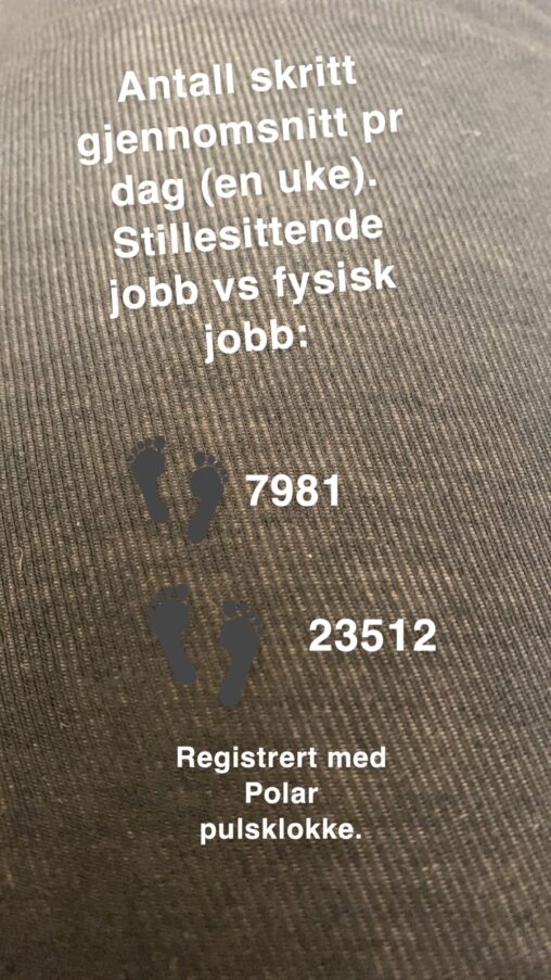 Registrering av skritt på pulsklokke, stillesittende jobb vs fysisk jobb