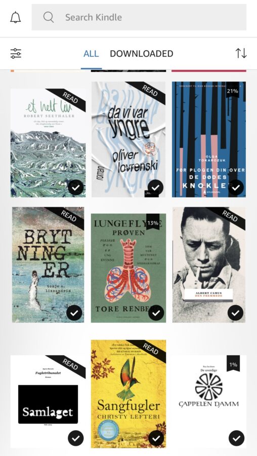 Representation of book covers from newly read or opened books on my Kindle