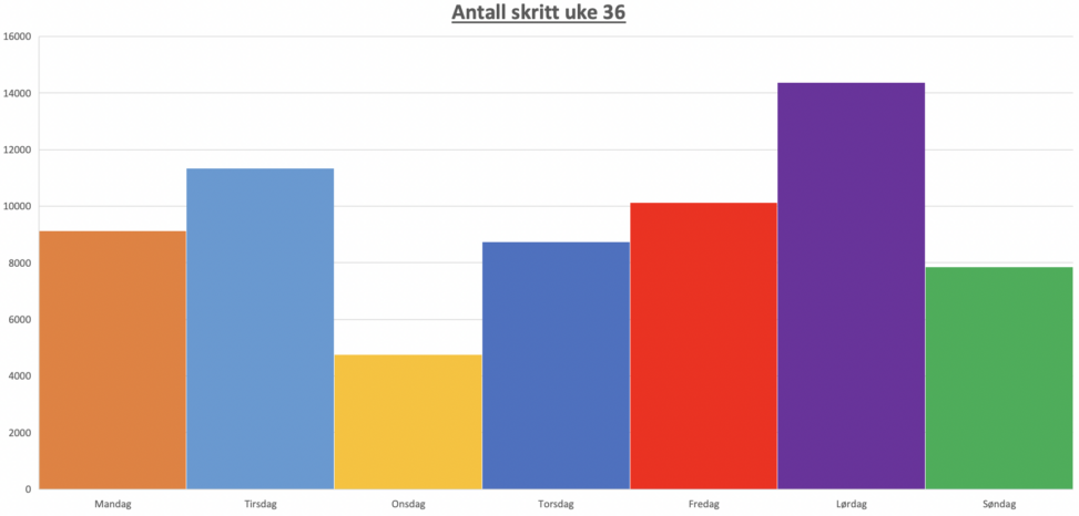 Antall skritt per dag i en uke