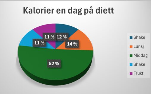 Hvor stor prosentdel de forskjellige måltidene har I kalorier en dag på diett.