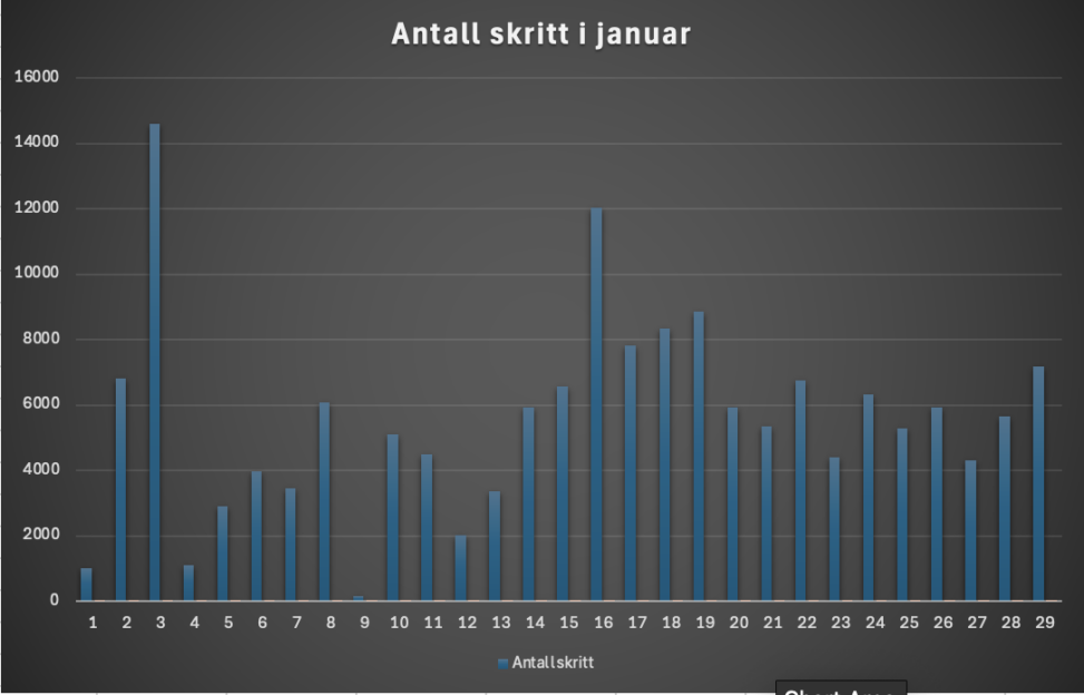 Antall skritt i januar 2025