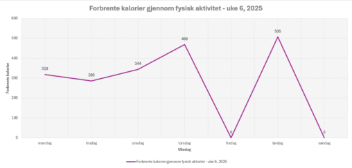 Antall kalorier forbrent hver ukedag i uke 6, 2025