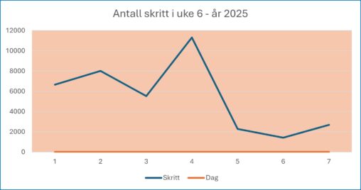 Antall skritt uke 6, 2025