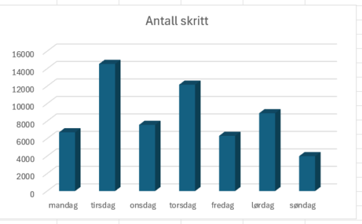 Antall skritt jeg gikk uke 7 2025