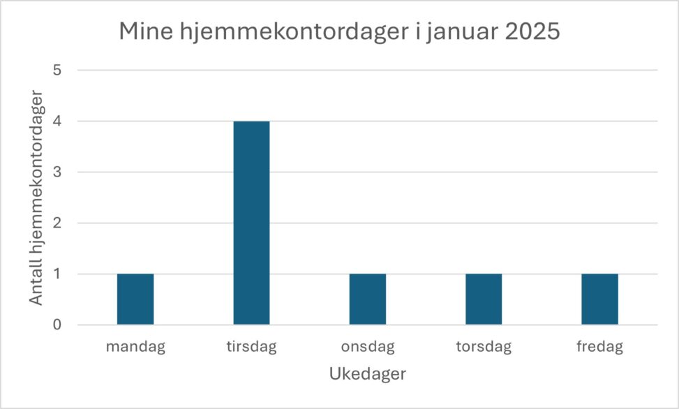 Visualisering av mine hjemmekontordager i januar 2025