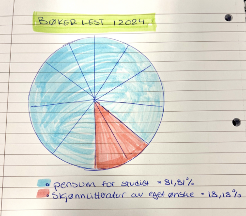 Kakediagrammet viser arten av bøker jeg leste i 2024