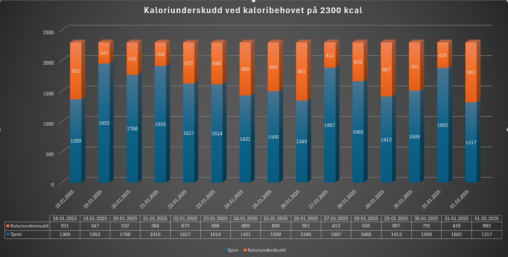 Oversikt over mitt kaloriunderskuddet for vekttap i januar 2025