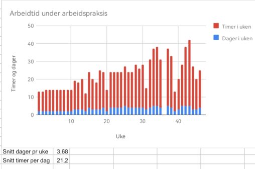 Antall dager og timer på jobb under arbeidspraksis i regi av NAV