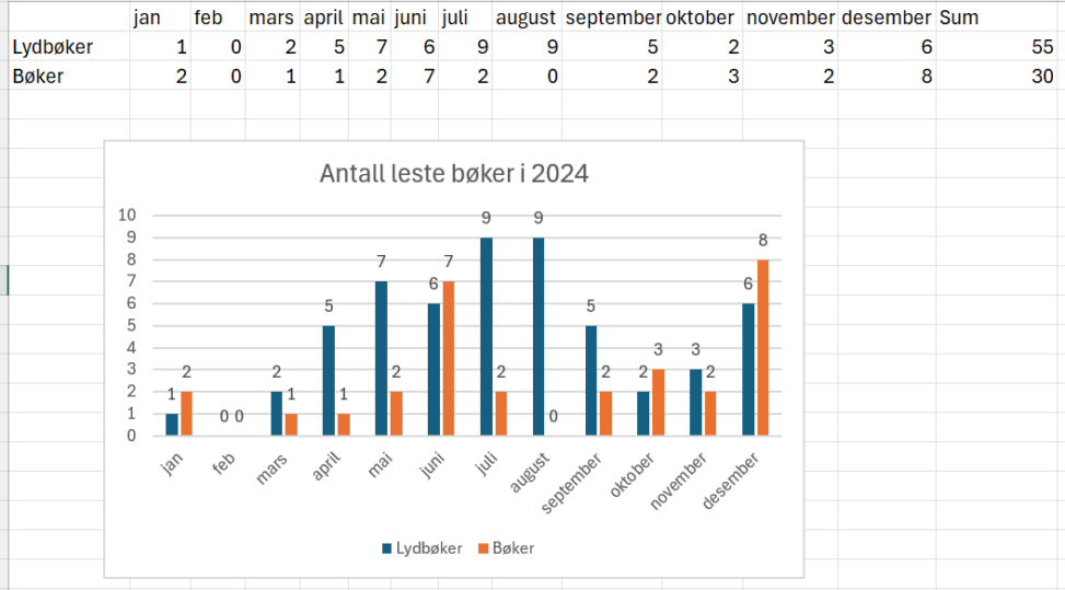 Oversikt over leste bøker og lydbøker i 2024