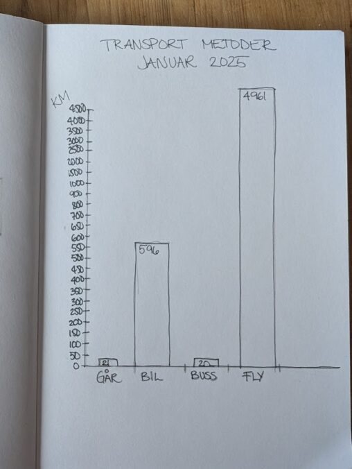 Graf fremstilling av mine reisevaner januar 2025