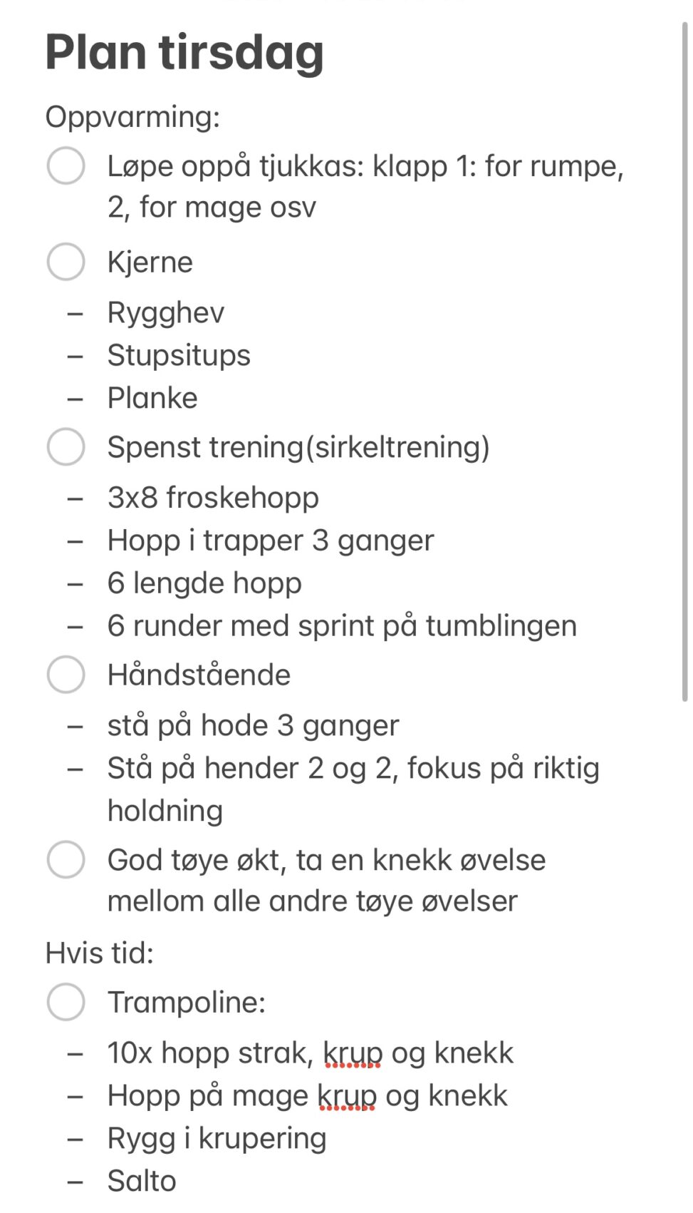 Tørrtrenings økt for unge stupere, har fokus på spenst og kjerne