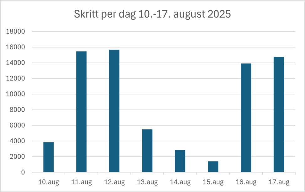 Antall skritt dagleg 11.-17/8 2025