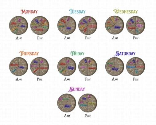My weekly routine through my parents’ clock