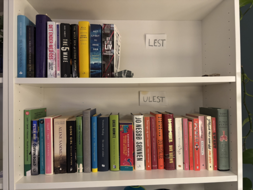 Bøker i bokhyllen min, kategorisert etter om jeg har lest dem eller ikke