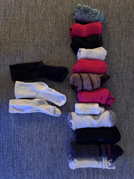 Resultat/visualisering av sokkepar og enslige sokker etter én ukes klesvask