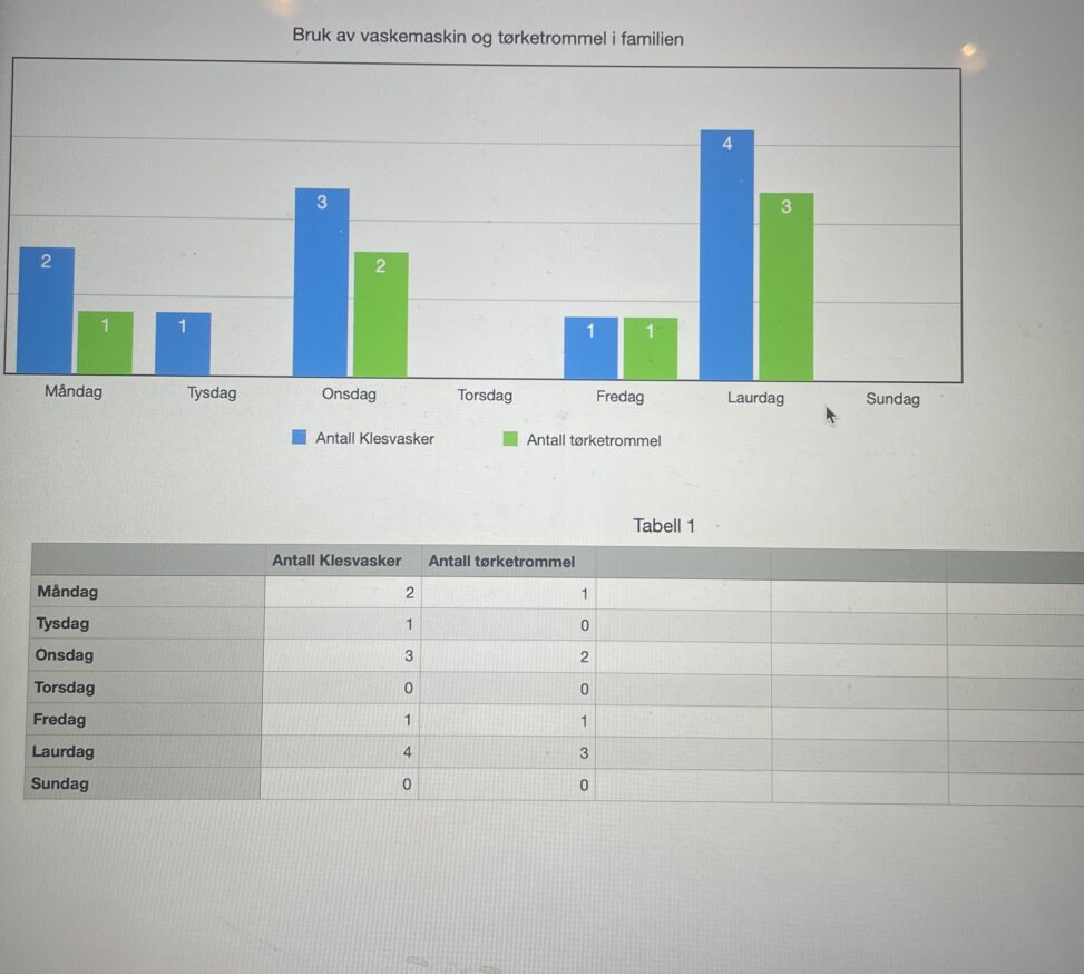 Her er det oversikt over bruken av vaskemaskin og tørketrommel i veke 8
