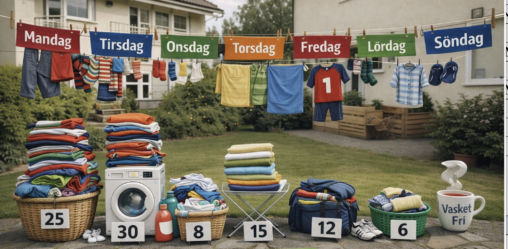 Her er en illustrasjon av antall klesplagg vasket i uke 7.