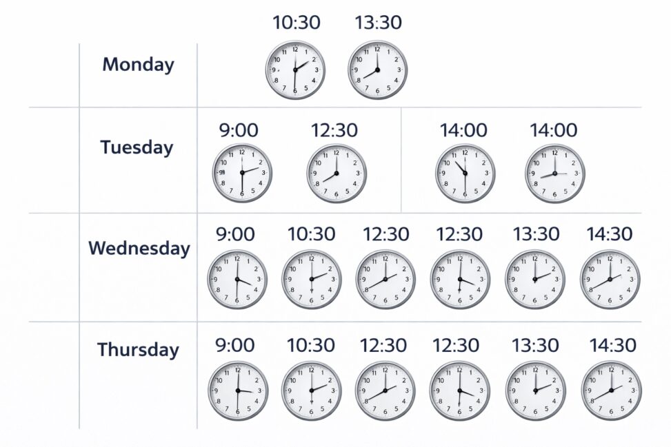 My weekly meeting schedule at work and their timings